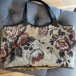 Maxx New York Floral Tapestry Tote - Cream and Brown